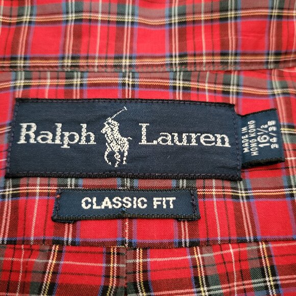 Ralph Lauren Shirt Mens Large 16.5/34/35 Red Plaid Button Up Classic Fit Pony - Picture 10 of 12